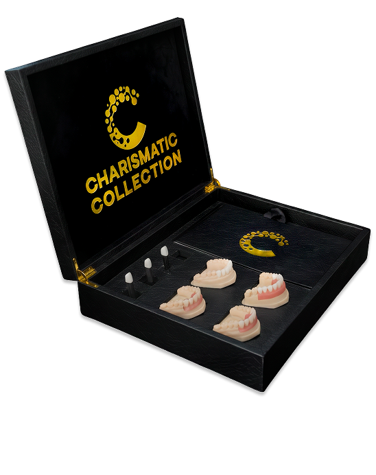 Open Charismatic Collection box showing dental models and samples